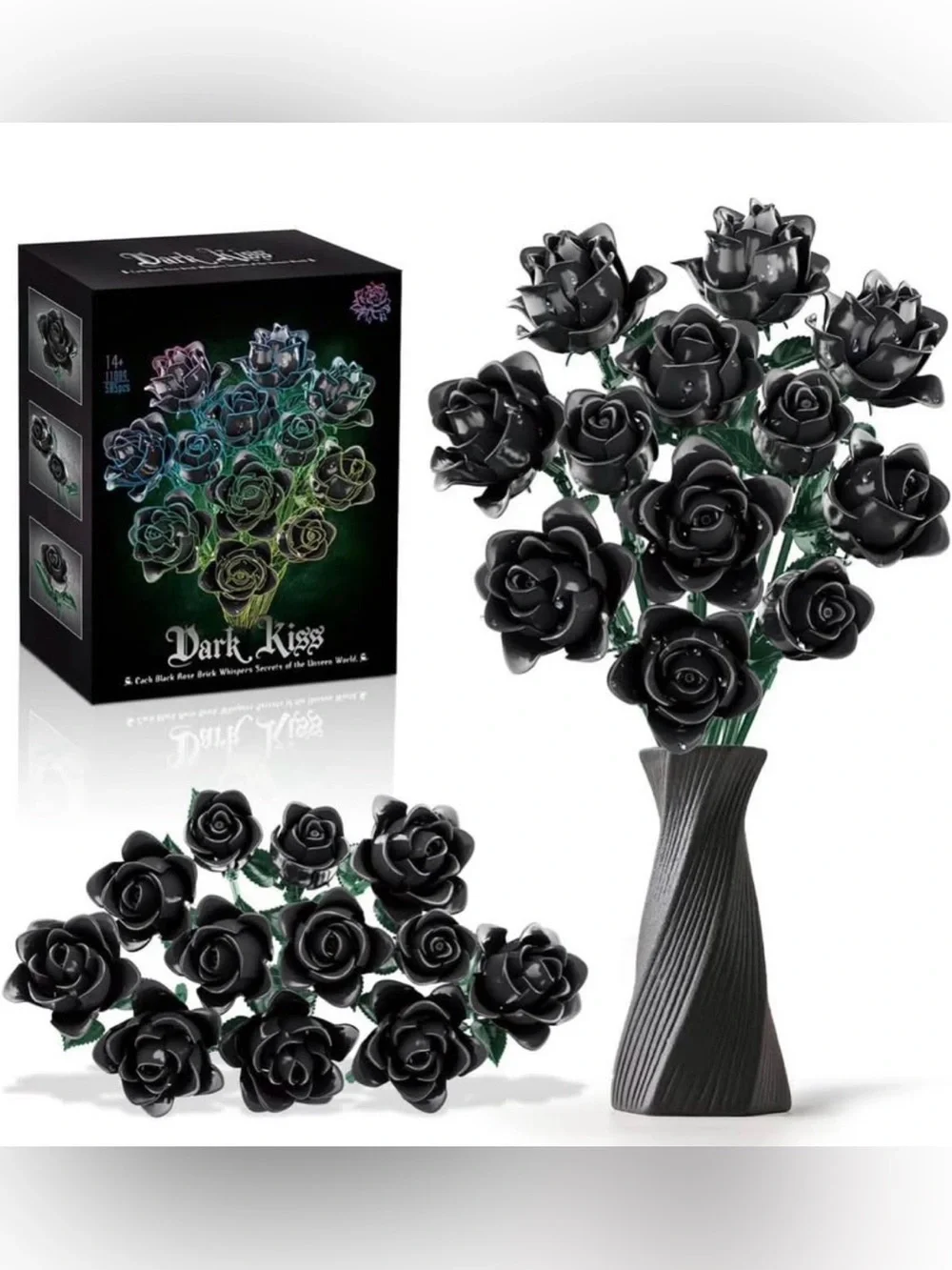 NEW 585pcs Black Roses Flower Building Set-12Pack, Compatible with Lego Bouquet